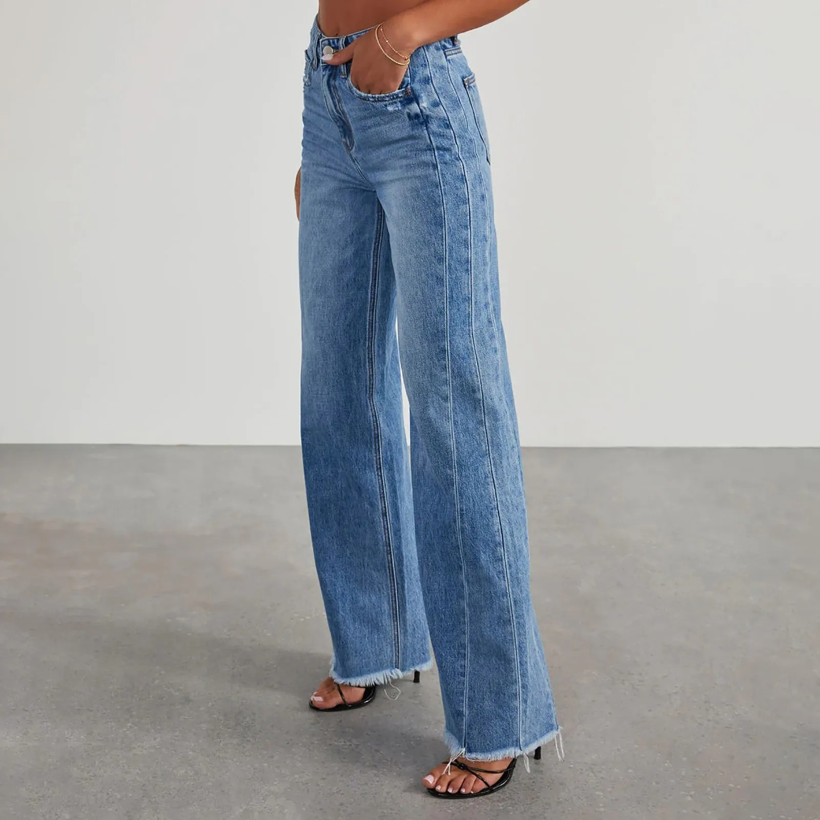 Women Denim Jeans Wide Leg Pants High Waist Fashion New Loose Trousers Spring Autumn Tide Straight Pants Loose Washed Jeans