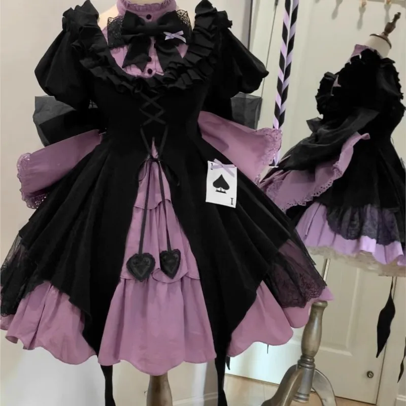 Black Purple Girl's Dress High Waist Cute Skirt Everyday