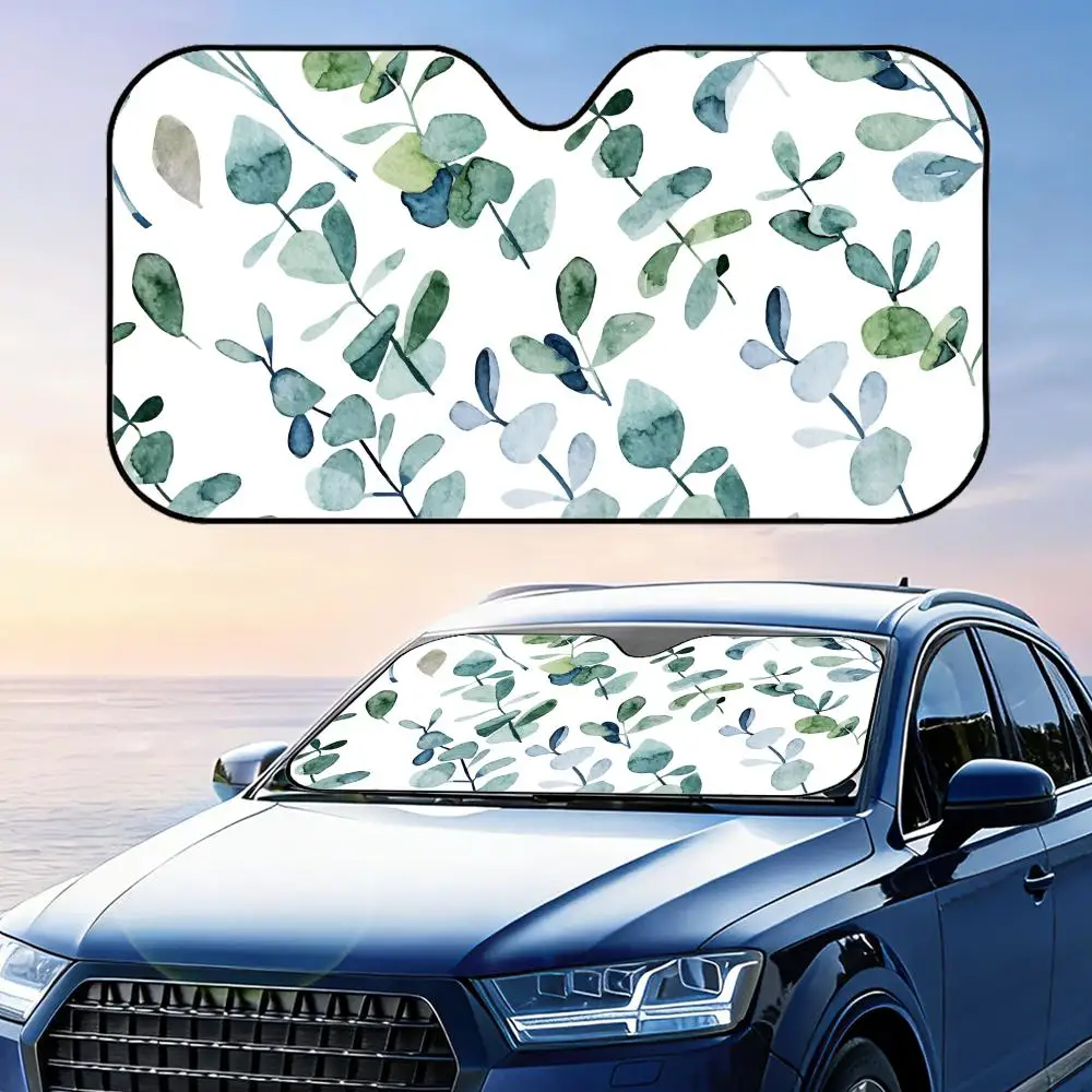 

Солнцезащитный козырек для автомобиля с акварельным рисунком цветов эвкалипта, защита от УФ-излучения, из алюминиевой фольги, отражающая теплоизоляция