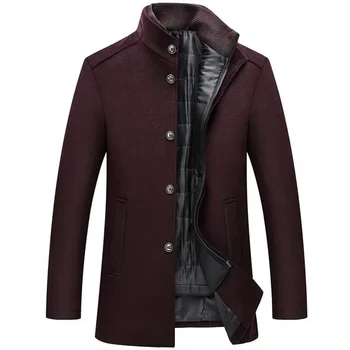 Men Winter Windbreaker Long Thick Wool Jackets Abrigo Hombre Man Stand Collar Single Breasted with Vest Woolen Coats 6