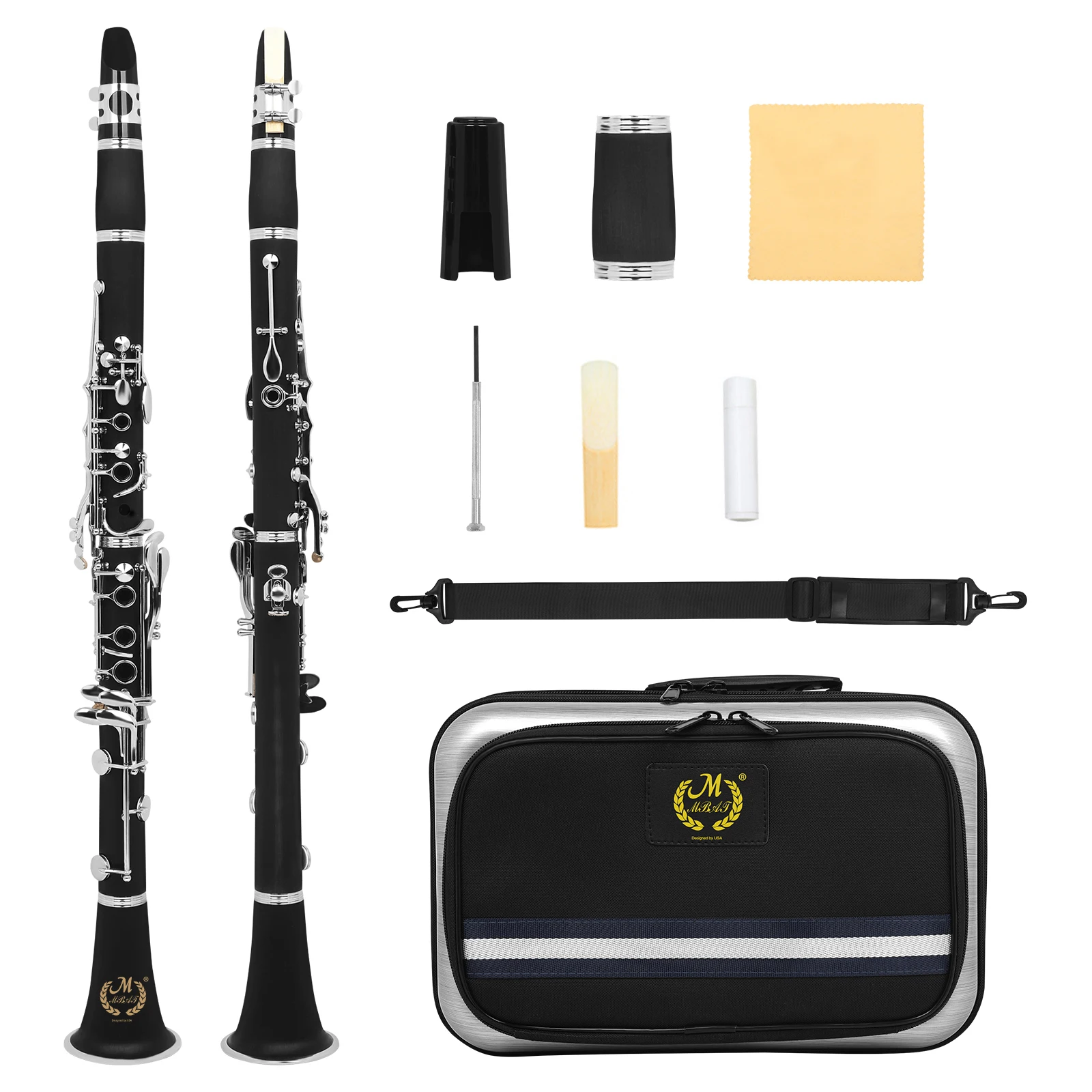M MBAT Clarinet 17 key ABS Body Silver Plated Button Black For Playing Graded Woodwind Instruments Clarinet With Accessories