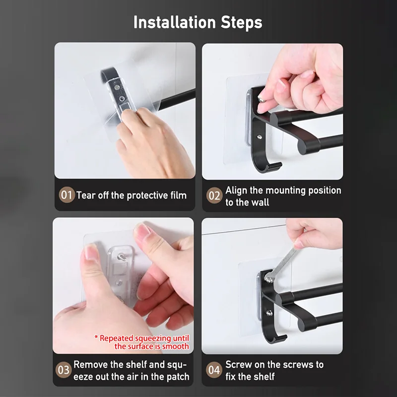 Nicht bohrender Handtuchhalter, doppellagig, selbstklebend, für Badezimmer, Dusche, Badezimmer, WC, Handtuchhalter, zwei Stangen, Handtuchhalter, Schiene