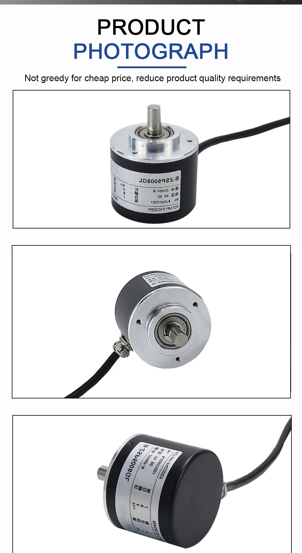 Cloweit 50mm Incremental Rotary Encoder 8mm Shaft Photoelectric Optical Switch AB 2 Phases 10-1024-3600 PPR 5-24VDC