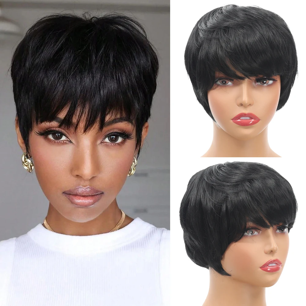 Short Wig for Women, Synthetic Wig, Non-adhesive, Wear-resistant, Heat-Resistant, Natural, Short Layer, Suitable for beginners