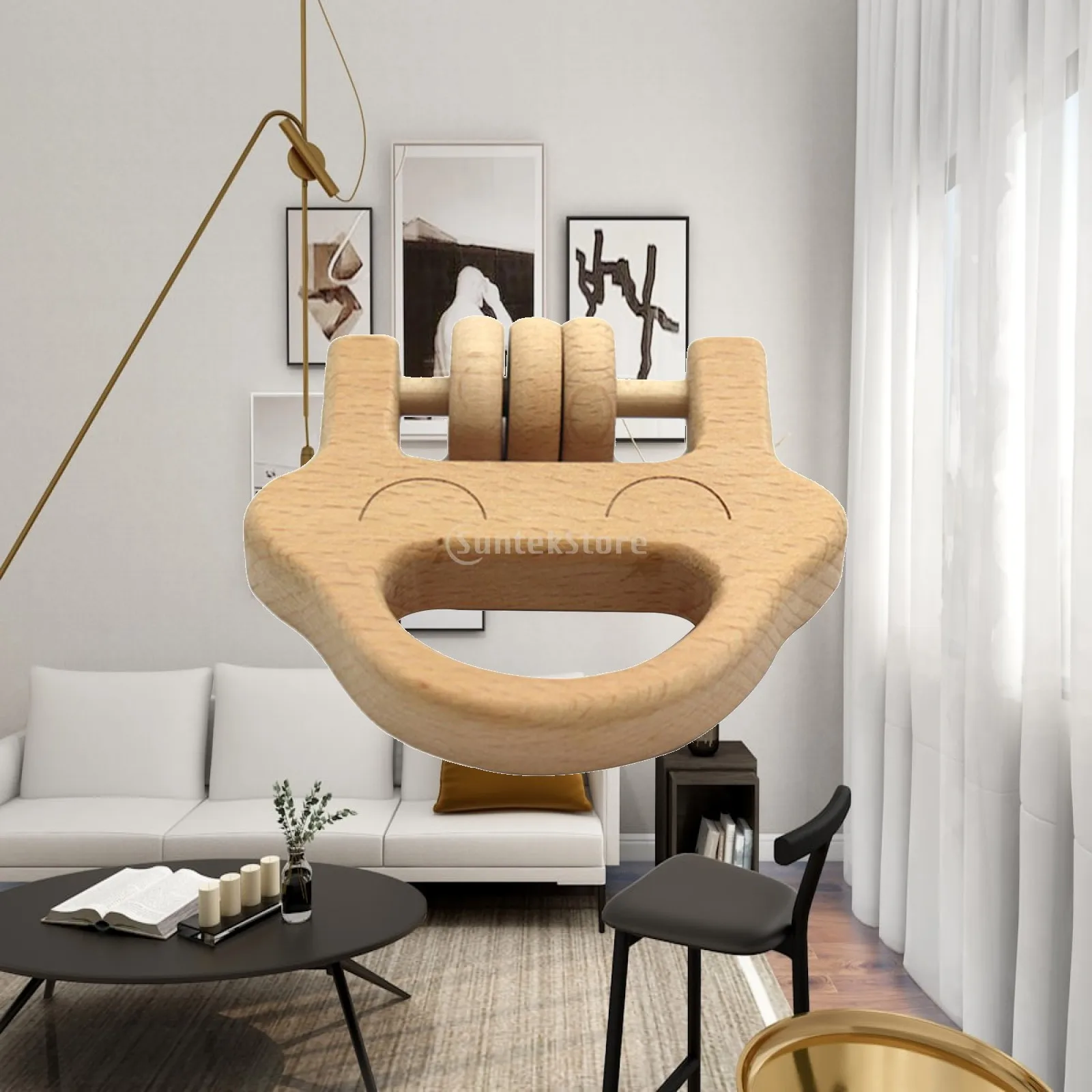 Wooden Montessori Baby Toys Grasping Rattle Handheld Bell Teether Shaker Educational Sensory Toy for Infant Toddler Nursery Gym