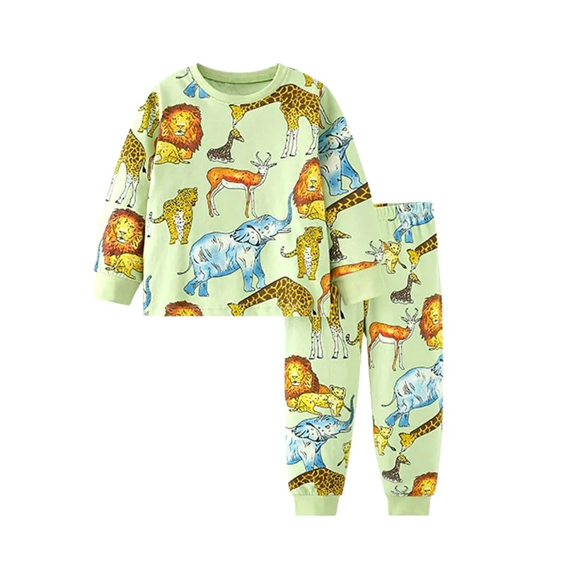 Malwee solid color animal cartoon pattern long sleeve childrens sets pure cotton versatile Y2K cute chic comfortable daby pajama