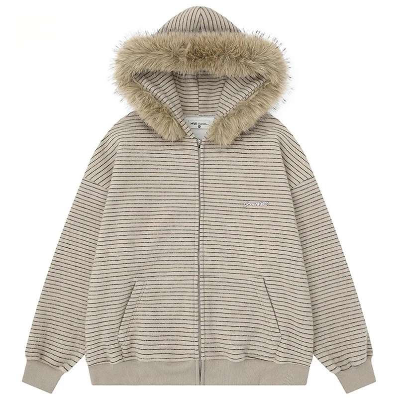 

Винтажные мужские толстовки, утепленные плюшевые теплые толстовки с меховым воротником, куртки, уличная одежда, Harajuku, хип-хоп, негабаритная толстовка Y2K