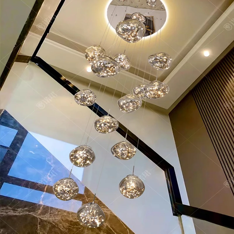 

BOSSEN Minimalist Ceiling Light Glass Hardware Pendant Lamp Luster with Adjustable Height 3-Color Dimmable for Living Room Hotel