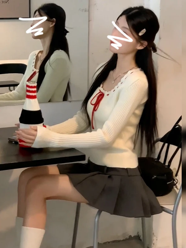 Women's Knitted Sweater with  Knot Design Base Layer irt Autumn Winter New Sle High End Sensation Small ence