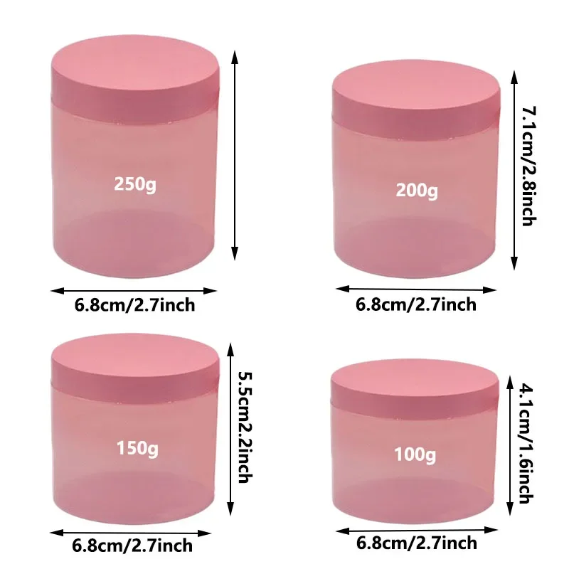 ピンクのプラスチック製フェイスクリーム瓶,化粧品用の空のペットボトル,詰め替え可能,目用クリーム容器,缶,100g, 150g, 200g, 250g, 12個