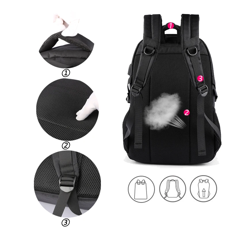 Fashion Men\'s Business Backpack 17.3 inch Laptop Large Capacity Waterproof Oxford Bag with USB Charging Travel School Backpack