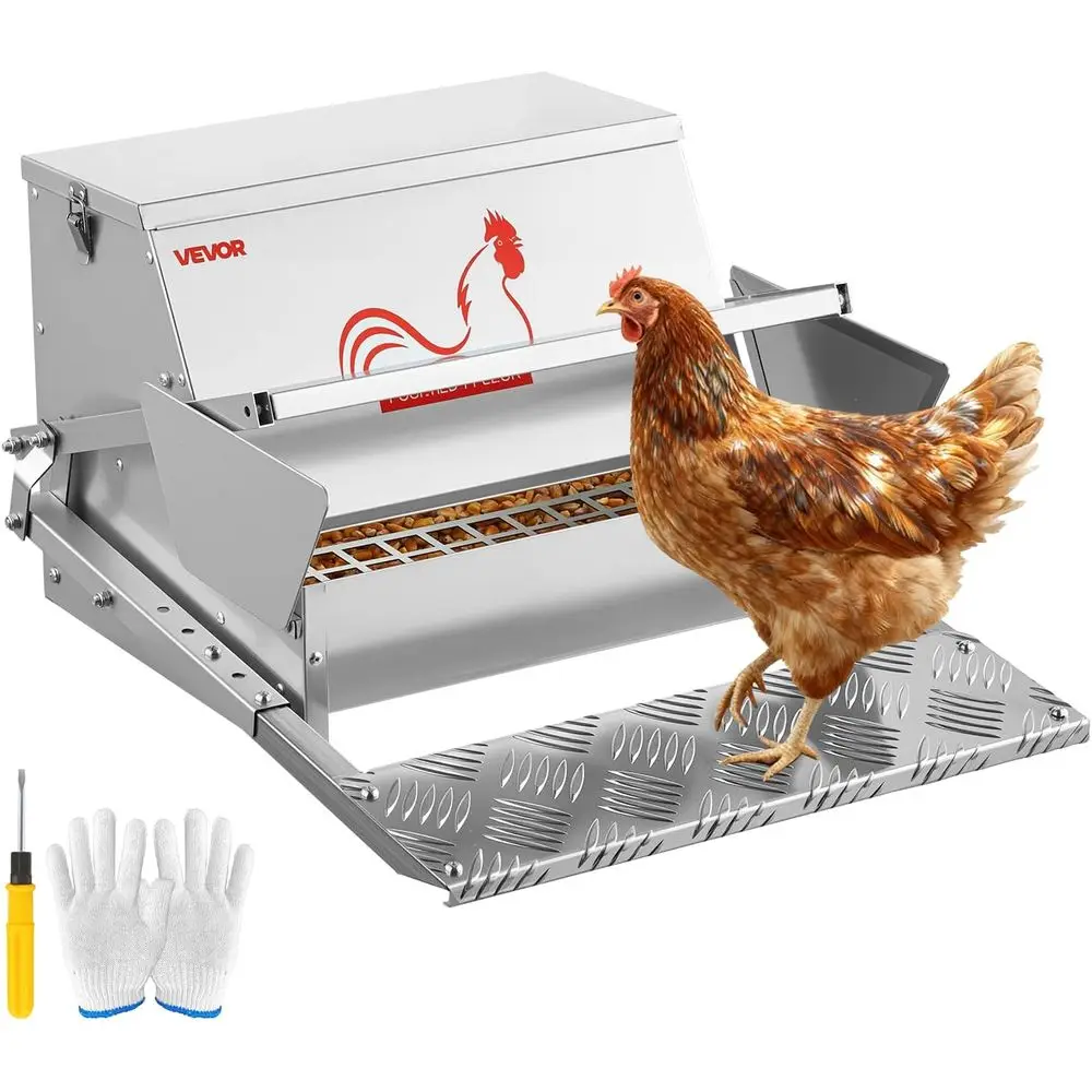 

Automatic , 25 lbs acity, Rainproo Treadle Poultry eeder with Lockable Lid, No Waste, Galvanized nstruction, Outdoor Use, or Chi