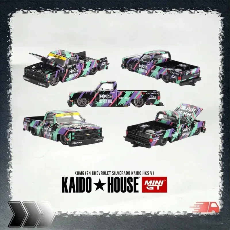 KAIDO HOUSE X MINI GT 1:64 Chevrolet Pickup HKS V1 Simulation Alloy Car Model - A gift toy for friends, or a collectible piece.
