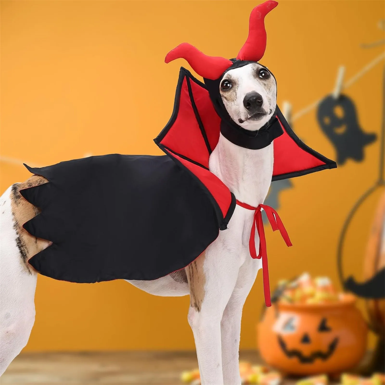 Halloween Pet Cape Costume Cat Cloak Costume With Devil Horns Hat Funny Dog Mantle Apparel For Small Medium Dogs Cats Puppy