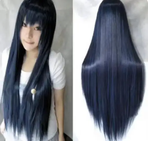 Women’s 80cm Long Dark Blue Straight Cosplay Costume Anime Hair Party Full Wigs