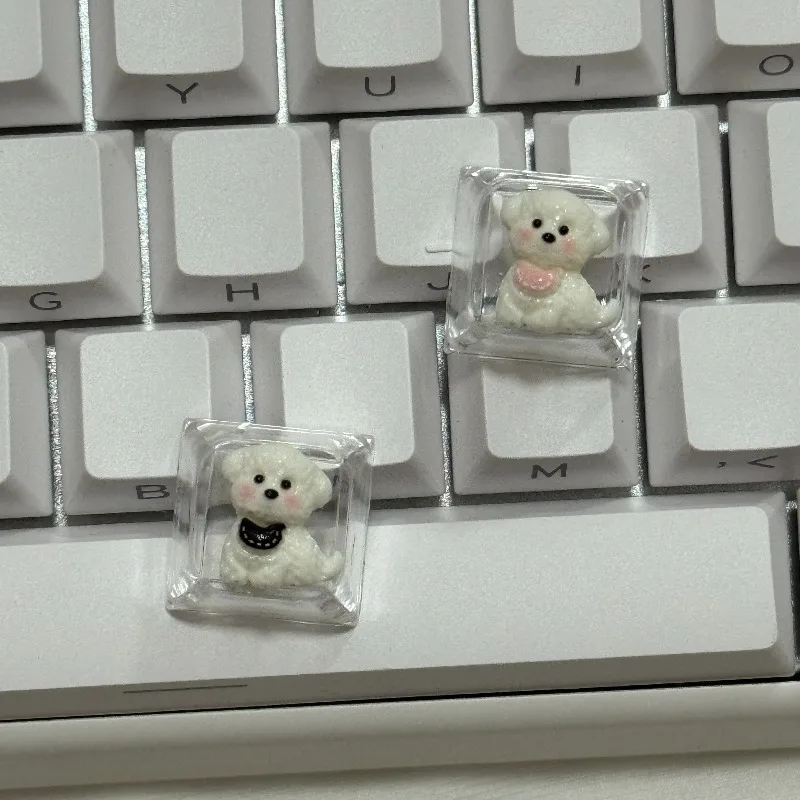4pcs Puppy Keycaps Cute Mechanical Keyboard Translucent Bow-Shaped Keycaps Personalized Backlit DIY Decorative Keycapseycap