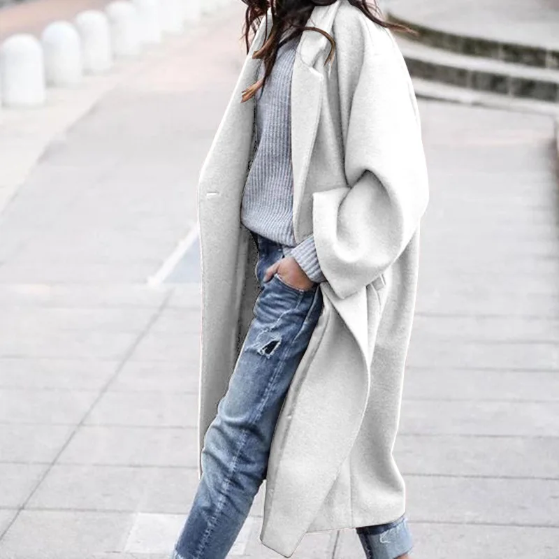 2023 Winter New Female Fashion Korean Casual Lapel Woolen Coat Simple Windbreaker Jacket for Women Large Size Loose Overcoat