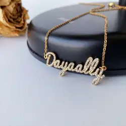 Custom Name Necklace Personalized Diamond Iced Out Pendant Stainless Steel Gold Crystal Nameplate Bling Necklace For Women Gift