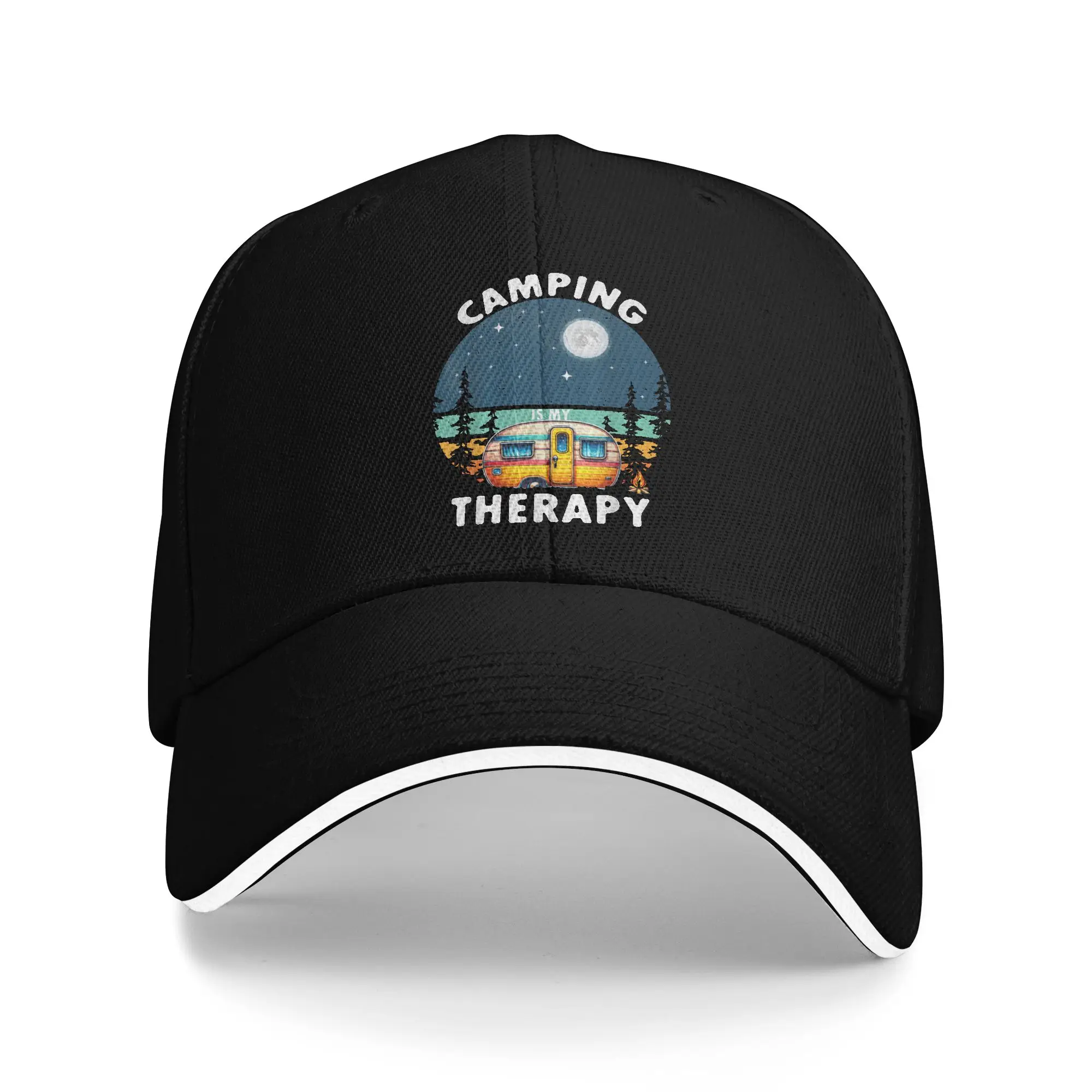 Camping is My Therapy Casual Baseball Cap  Hunting Camping Trucker Hat Summer Sun-Proof Men Women DIY Print Baseball Caps