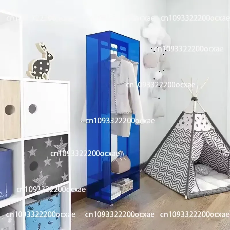 Blue Acrylic Floor-to-ceiling Coat Rack on Wheels for Hanging Clothes in Bedrooms and Living Rooms and Bathrooms To Store