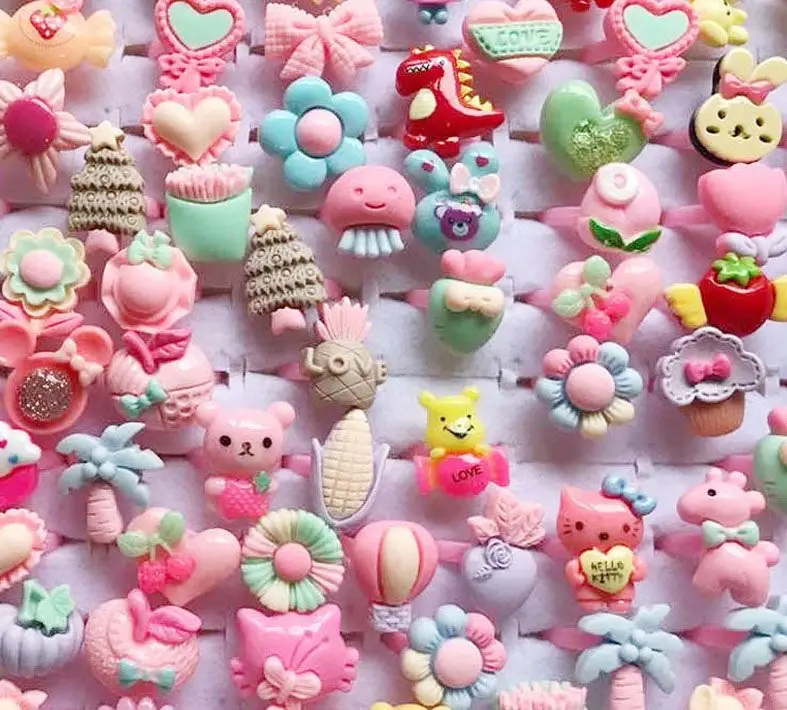 حلقات كرتون بلاستيكية مع شكل زهرة وفاكهة لامعة للأطفال صناديق فتح قابلة للتعديل ، لطيفة ، 5 * * #3