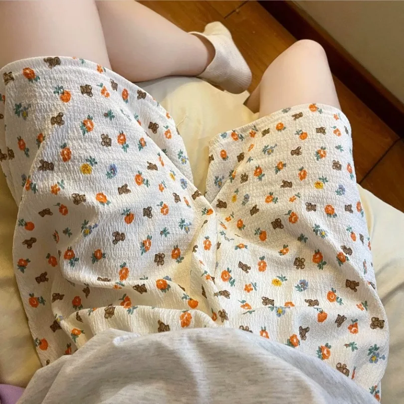 

New Summer Sleepy Shorts Pajamas Women Shorts Women's Sleep Bottoms Soft Pants Cute Floral Print Loose Pants Womens Pajama Pant