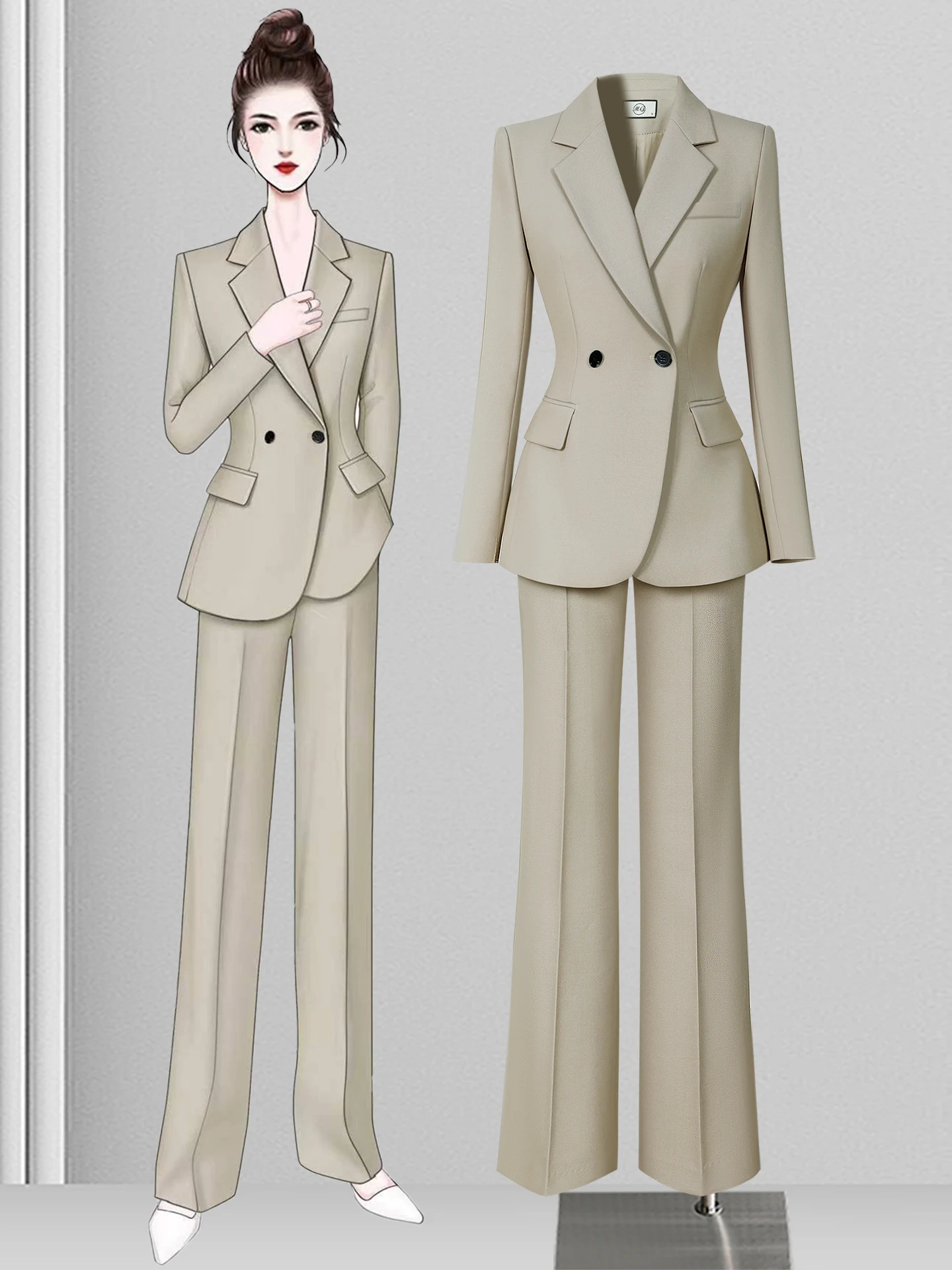 Elegant Business Commute Women's Suit Set Slim Fit Professional Workwear Casual Chic Polyester Blend Long Sleeve Long Pants
