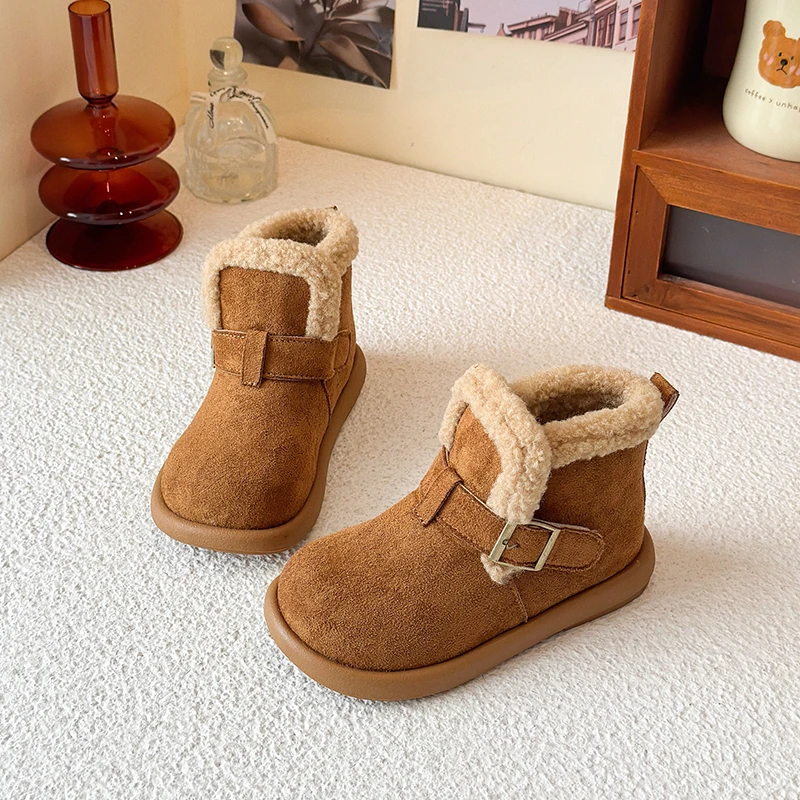 

Winter Outdoor Girls Classic Ankle Boots New Fashion Children's Causal Snow Boots Simple Furry Non-slip Kids Warm Cotton Boots
