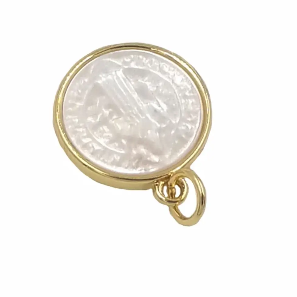 WT-MP172 Regilious Women Necklace Pendant Single Hook Gold Plated Bezel Jewelry White Shell Fashion 14mm Round Shape