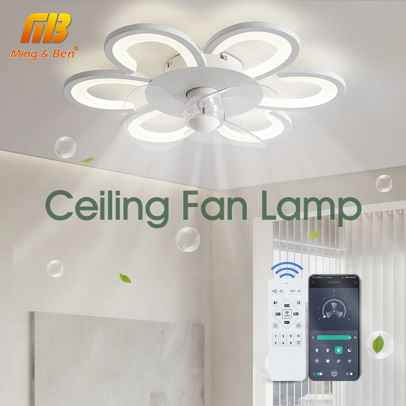 

MINGBEN 40W Smart Ceiling Fan Lamp with Light and Control APP Modern and Silent Light Decor Bedroom Living Room