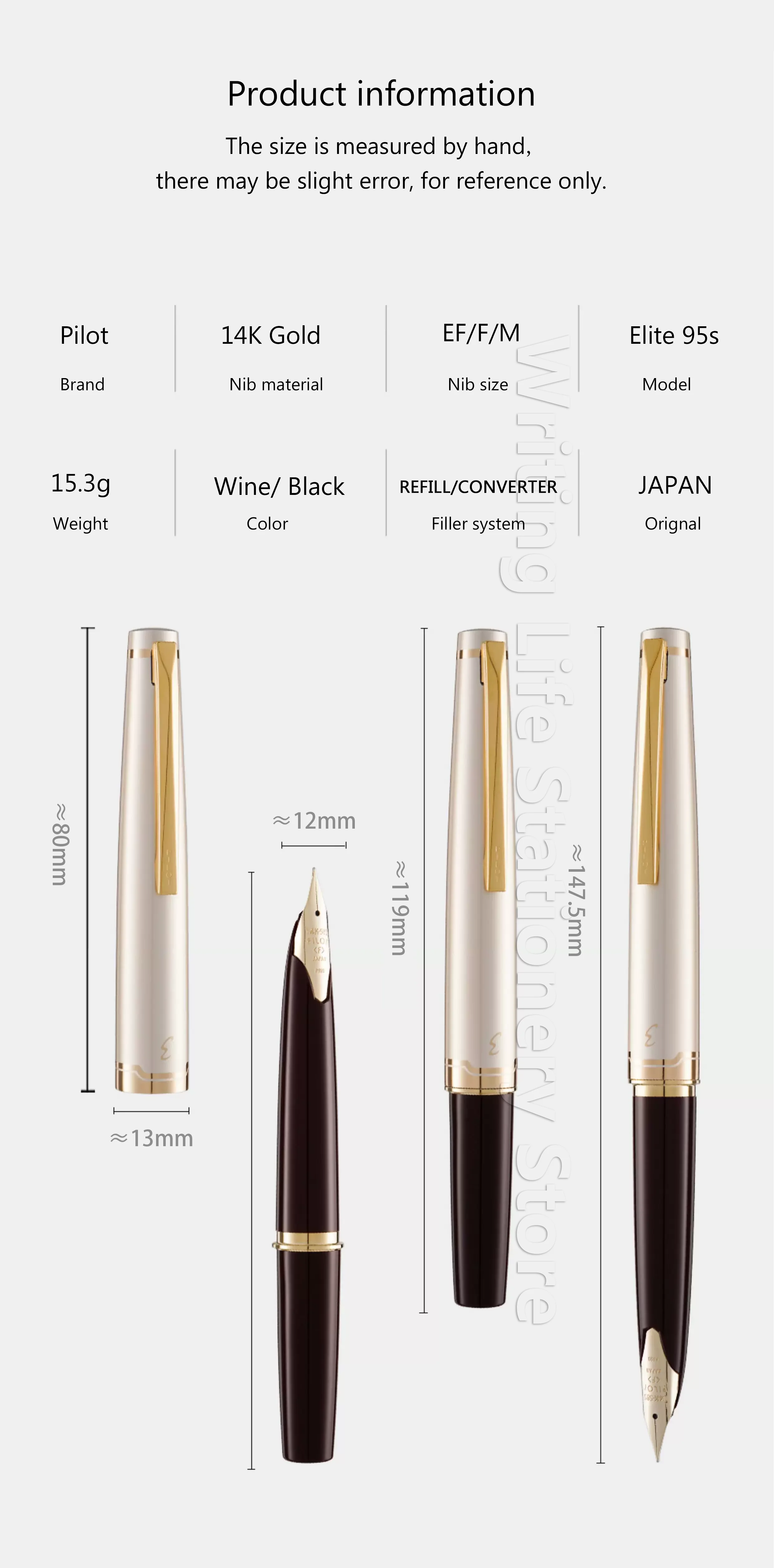 Original Japan Pilot Elite 95s Stift Jubiläumsausgabe 14K Goldspitze Taschenformat Goldstift Unterschriftsgeschenk für Frauen – Detail 9
