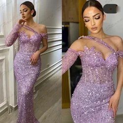 Customized Sexy New Party Evening Dresses Female Luxurious Sparkling Beading Elegant Off The Shoulder With Sleeves Prom Gowns Fo