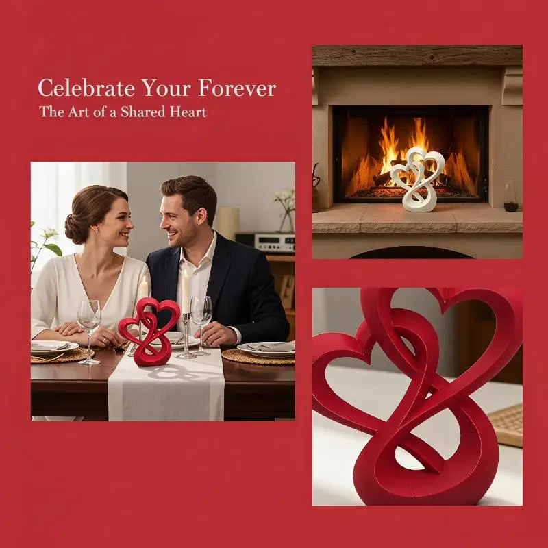 Anniversary Gifts 3D Printed Double Heart Ornament Sweet Lovers Gifts Car Interior Ornament Creative Hollow Heart Wedding Gifts