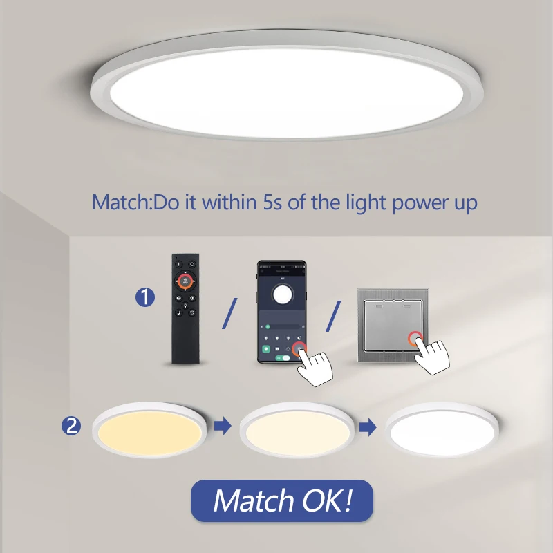 MARPOU 20inch Smart Ceiling Light APP Remote Control Ultra-Thin LED Panel Light 3 Color Temperature Adjustable Living Room Home