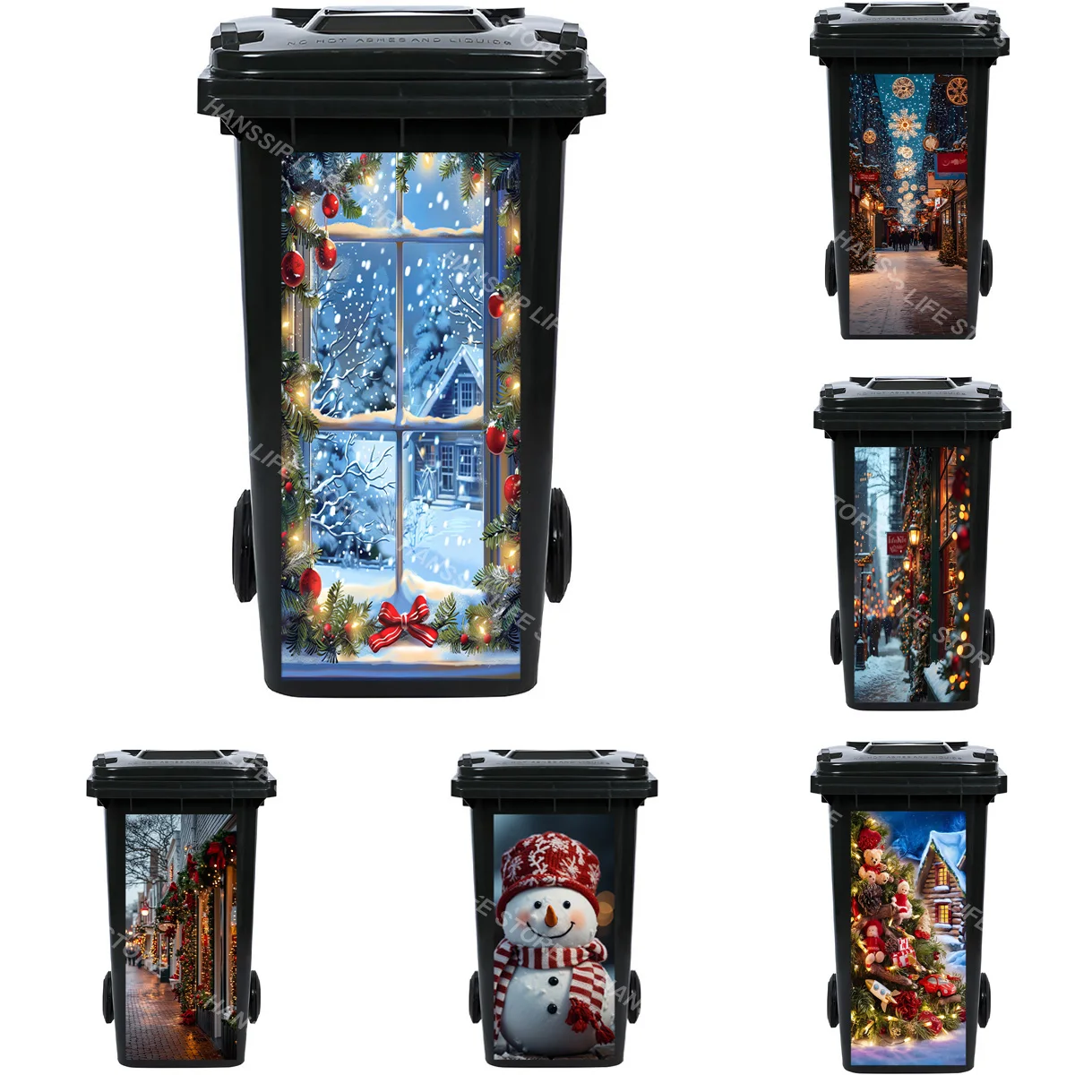 

Christmas Gift Snowman Outdoors Trash Can Stickers New Year Xmas Stickers Wallpaper Mural Wall Decals Home Kitchen Decor