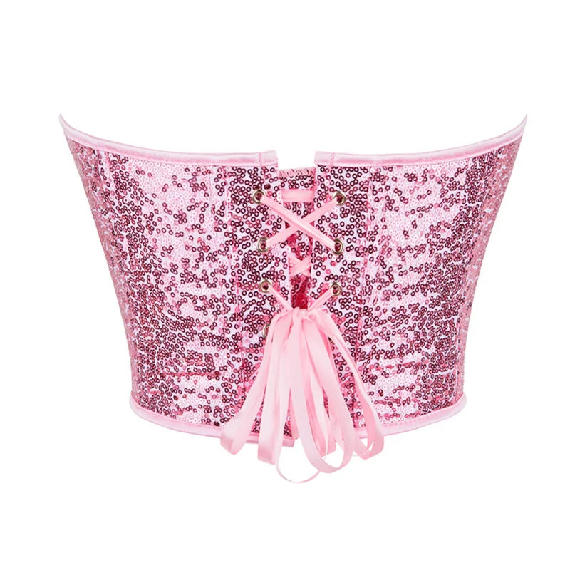 Pink Corset Glitter Pink Little Circle Sequin Bustier Women Corset Top Shapewear Dance Show Sexy Corset Fashion