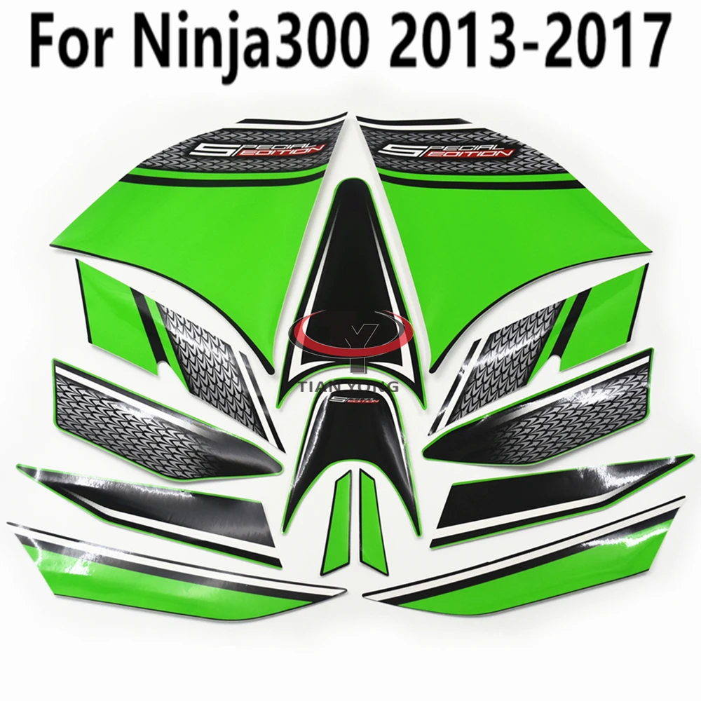 

Motorcycle Bodywork Decal Kit Stickers For Ninja300 2013-2017 Green black mesh pattern Silkscreen Applique