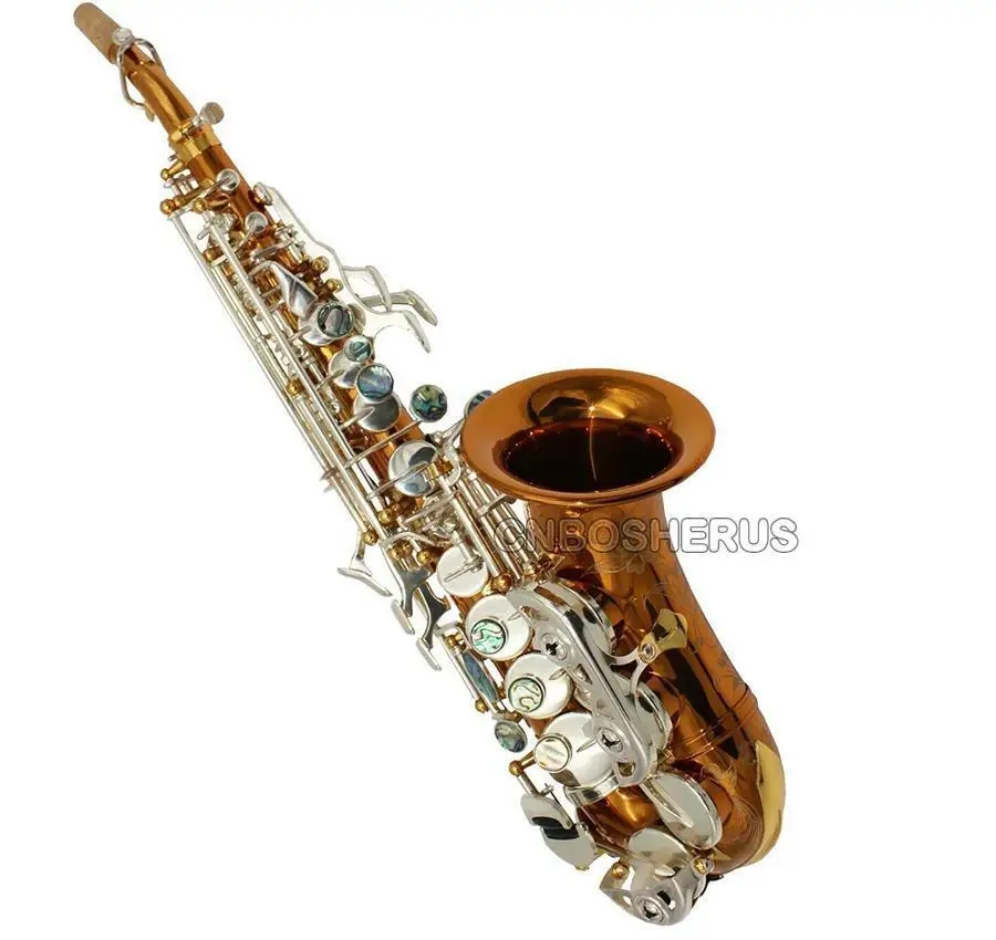 

Темно-золотой изогнутый саксофон-сопрано, посеребренный ключ с футляром