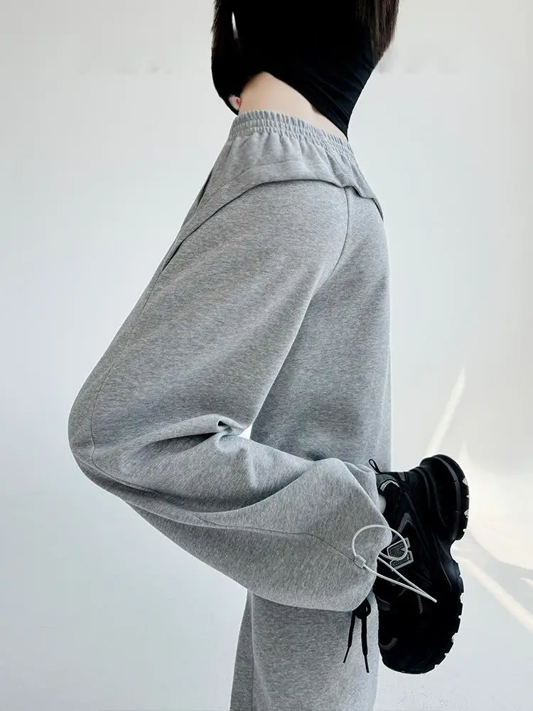 Pantalon à jambes larges bleu pour femmes, séchage rapide, épissé, coupe régulière, Style occidental Kawaii, cordon de serrage Modal, ceintures fluides délavées, Ins, été