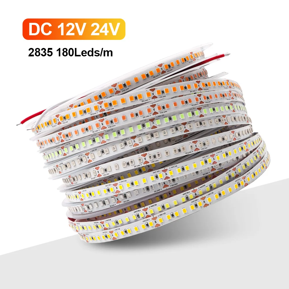 12v 24v 5m 10m SMD 2835 Led Strip Light Flexible LED Tape Lights High Bright 180Led/m with 2pin WIre Home Decoration 11 Colors