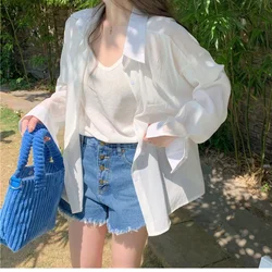 Spring Summer New Trend Solid Color Loose Blouse Thin Polo Neck Long Sleeve Simplicity Shirt Tops Sweet Fashion Women Clothing