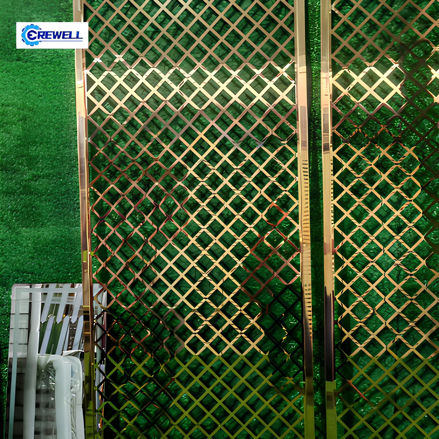 AIROW Modern Diamond Lattice Hollow Stainless Steel Partition for Hotel Lobby