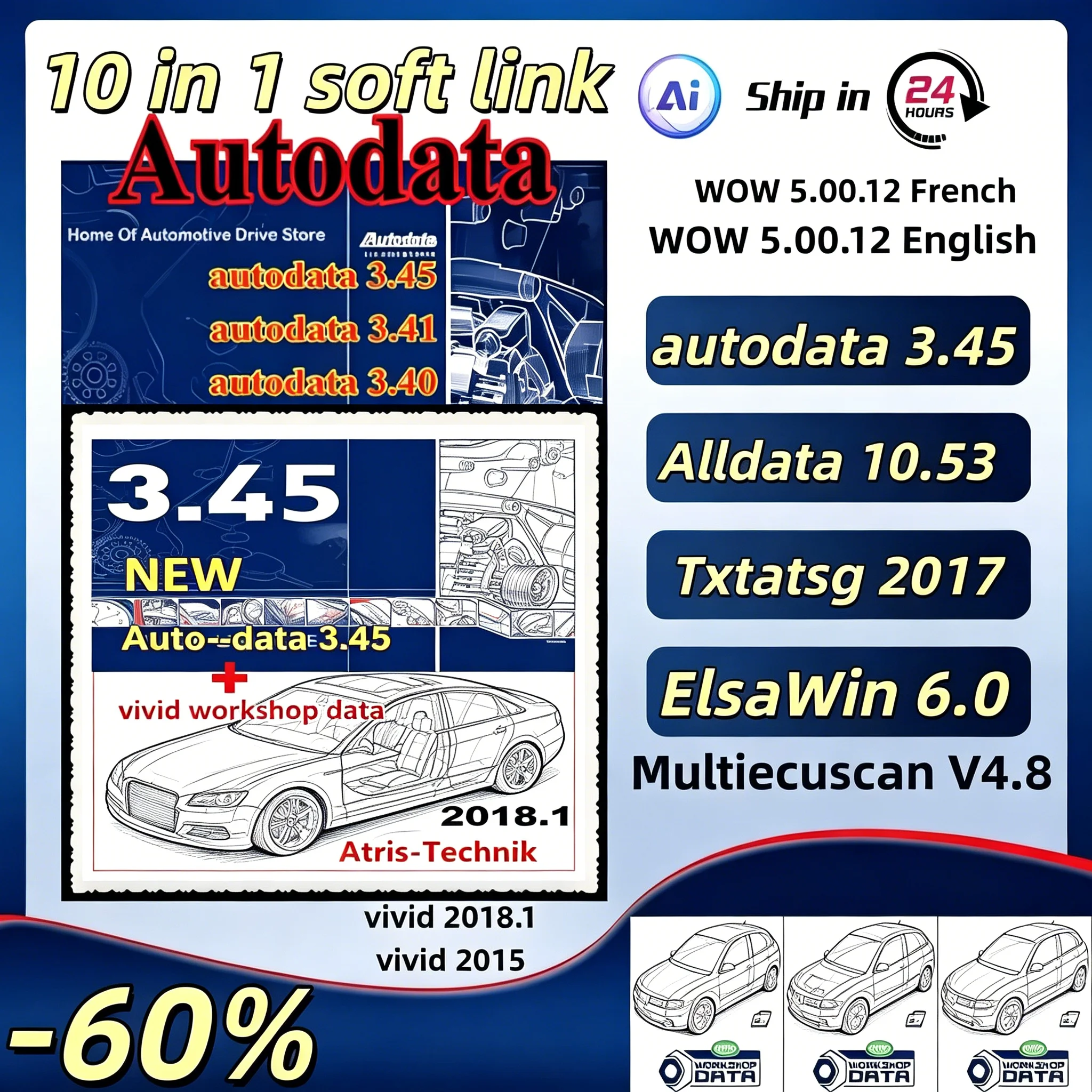 

Autodata 2026 Hot Sale Car Repair Diagnosis Software 3.45/3.41/3.40 Multi-Languages Wiring Diagrams Data Auto Car Repair Tool