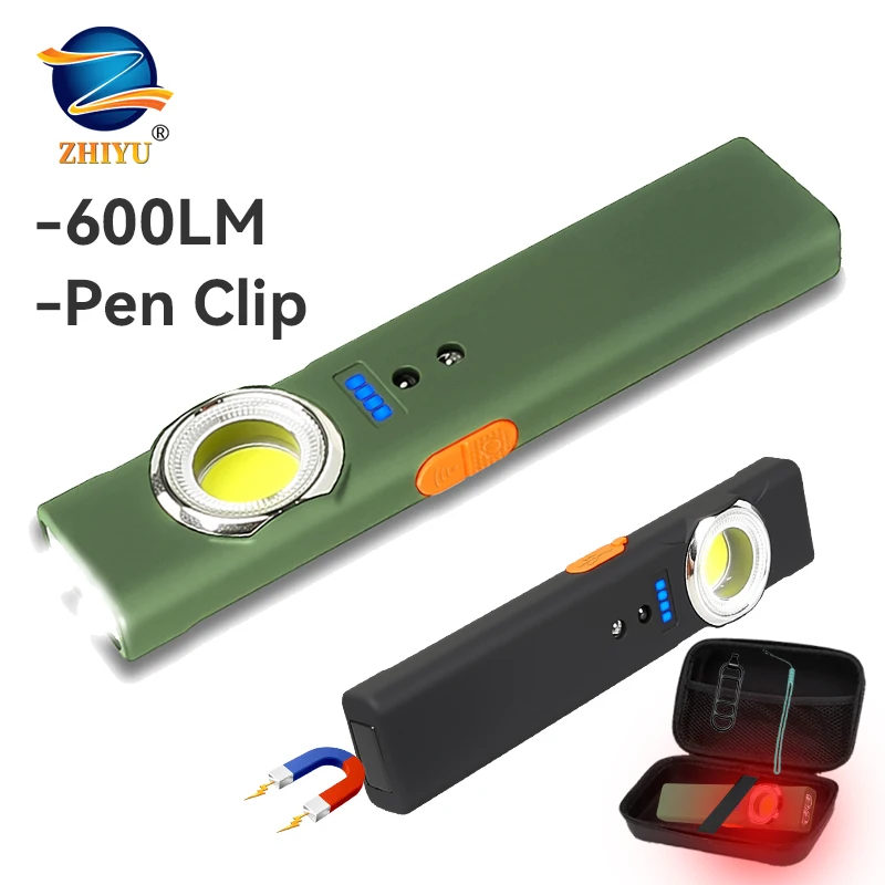 MINI USB Rechargeable LED Flashlight Portable Tail Magnet Flashlight Super Bright Camping Lantern Side COB Emergency Light