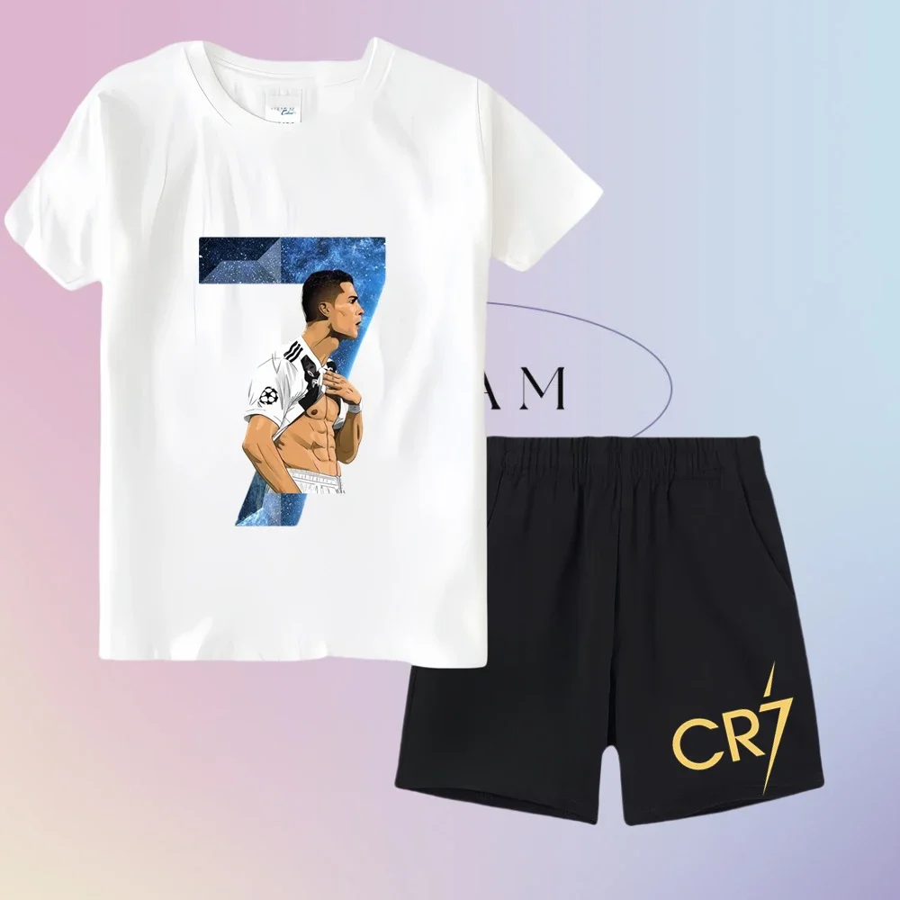 

Детская летняя футболка с короткими рукавами для детей 2-7 лет, комплект детской одежды с принтом Криштиану Роналду
