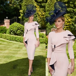 Vestido elegante de Jersey de tres cuartos para madre de la novia, vestido plisado hasta el té para mujer, vestidos hechos a medida para invitados de fiesta de boda