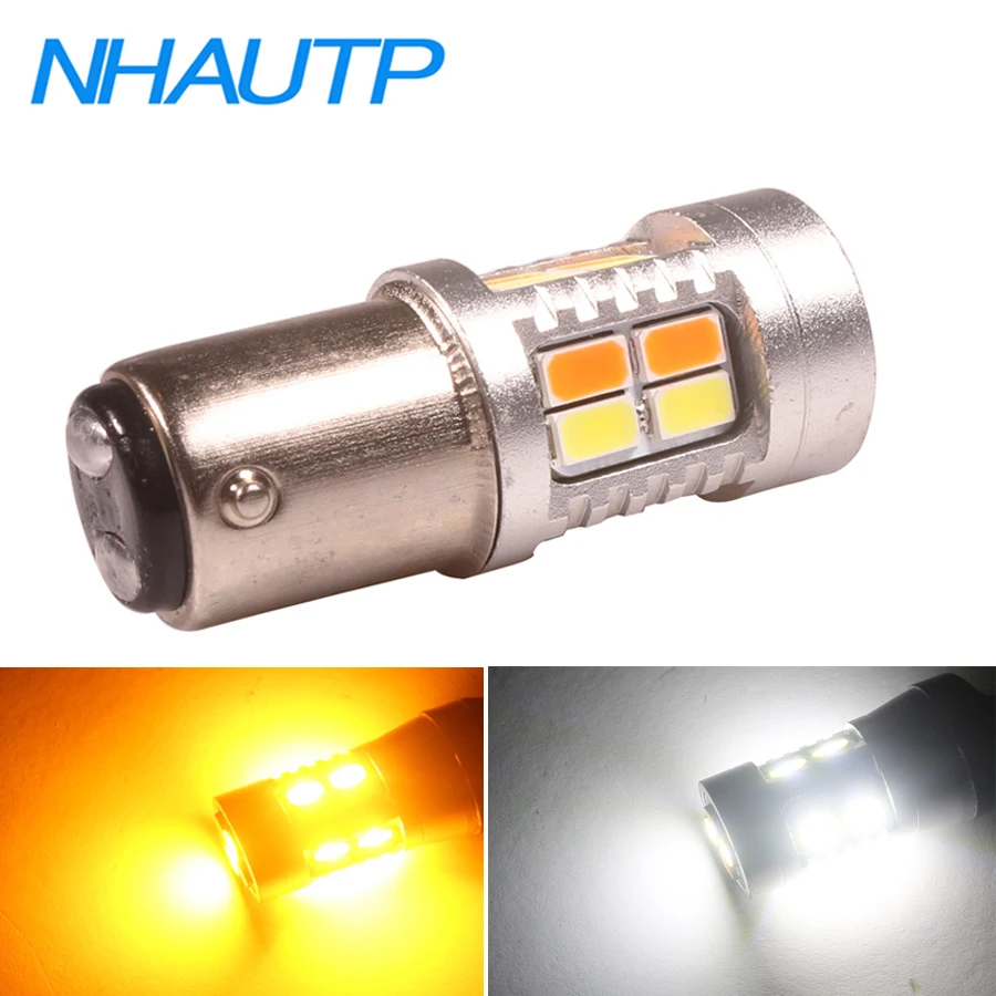 NHAUTP 1Pcs White+Amber 1157 Bay15d P21/5w LED Dual Color Bulb Car Driving/ Parking Light 5630 20-SMD Auto Signal Lamp 12-24v