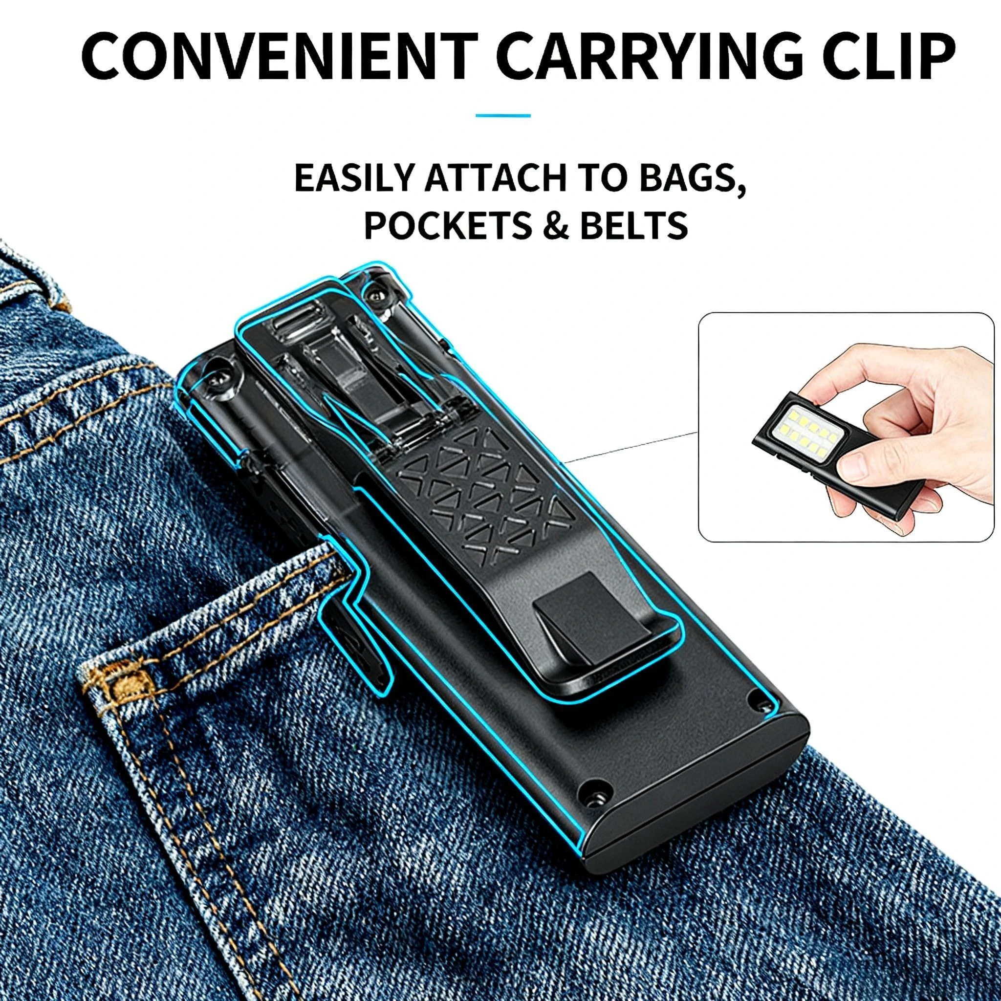 FUNAYA COB مصباح يدوي محمول ضوء العمل USB مصباح ليد جيب قابل لإعادة الشحن مشرق التخييم مقاوم للماء إصلاح السيارات مع مشبك قلم #3