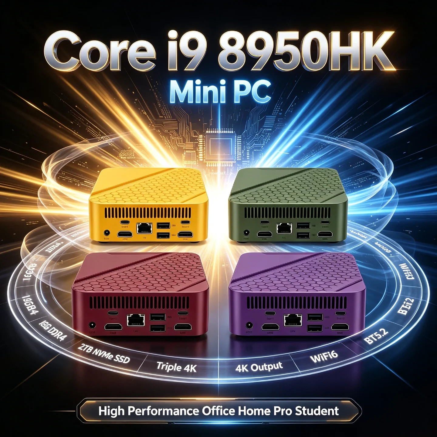 High Performance Core i9-8950HK Small Form Factor PC 16GB DDR4 2TB NVMe SSD Triple 4K HDMI WiFi6 Desktop Office Home Pro Gaming
