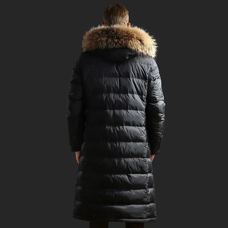 AYUSNUE White Goose Down Jacket Men Long Winter Coat Raccoon Fur Collar Plus Size warm Men's Jackets 2025 91608 KJ3095